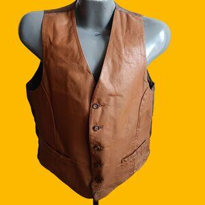 Vintage Men's 42 Large Leather Vest 80's Startown Boho Macho Distress Londontown